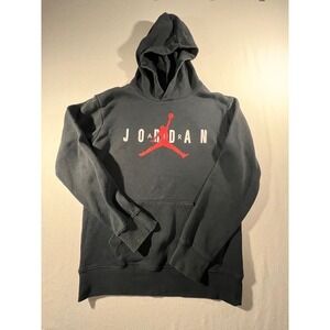 Jordan Hoodie Boys Large Black Red Jumpman Graphic Fleece Pullover Sweatshirt